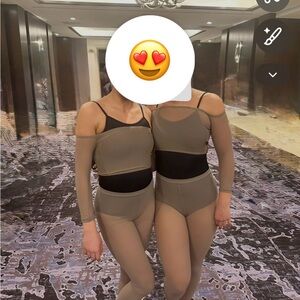 Jule Dancewear - Women's Adult Small Sheer Tan Mesh Crop Top and Tights.